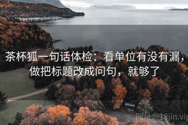 茶杯狐一句话体检：看单位有没有漏，做把标题改成问句，就够了